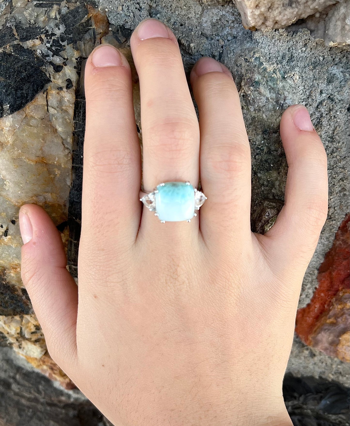 Larimar and White Topaz Ring | Sterling Silver