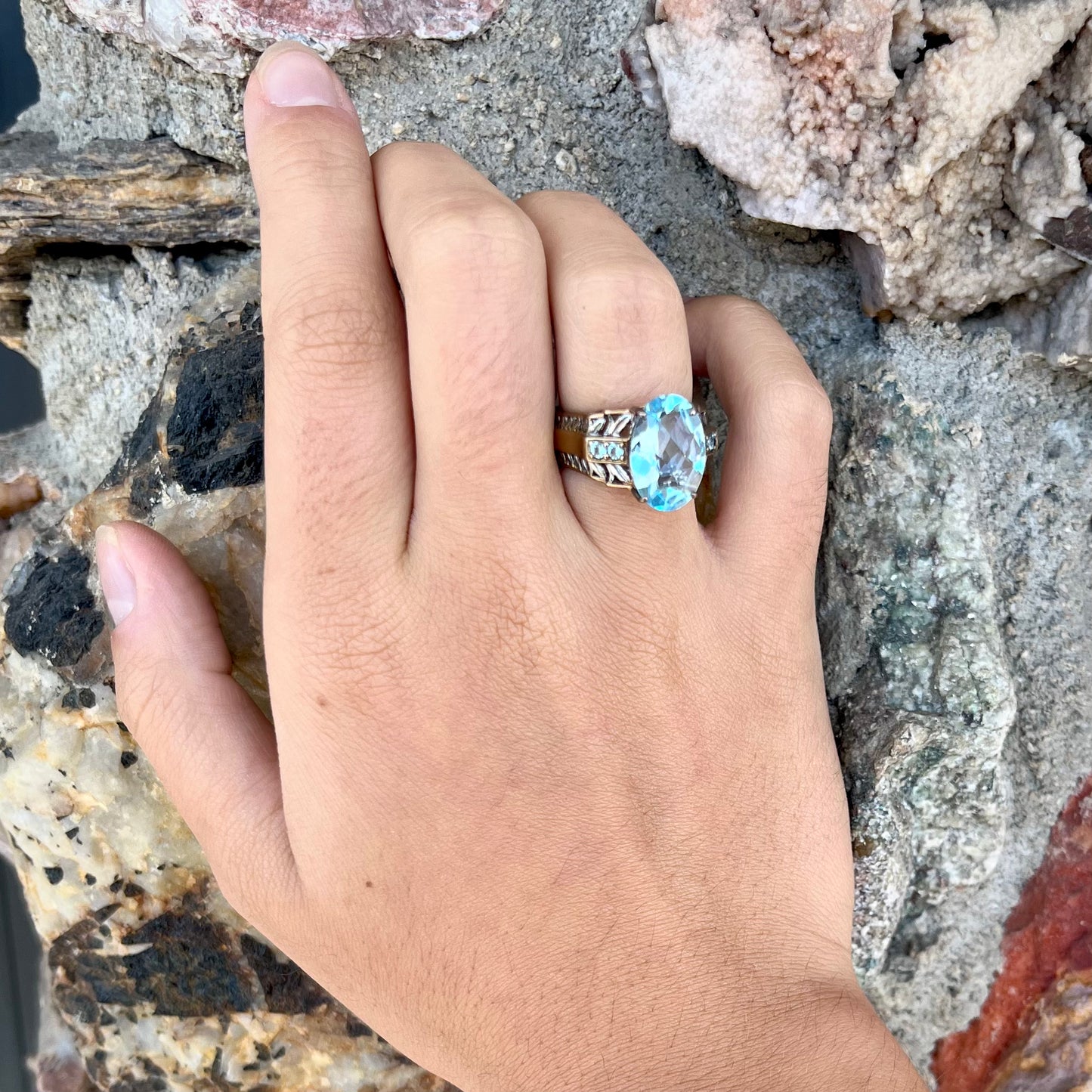 Blue Topaz Euro Shank Ring | Sterling Silver