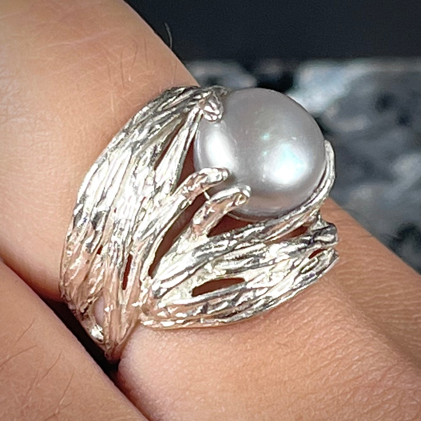 Organic Style Pearl Ring | Sterling Silver