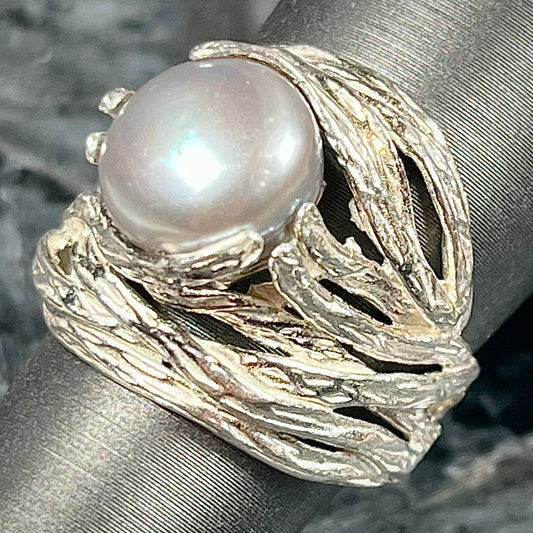 Organic Style Pearl Ring | Sterling Silver