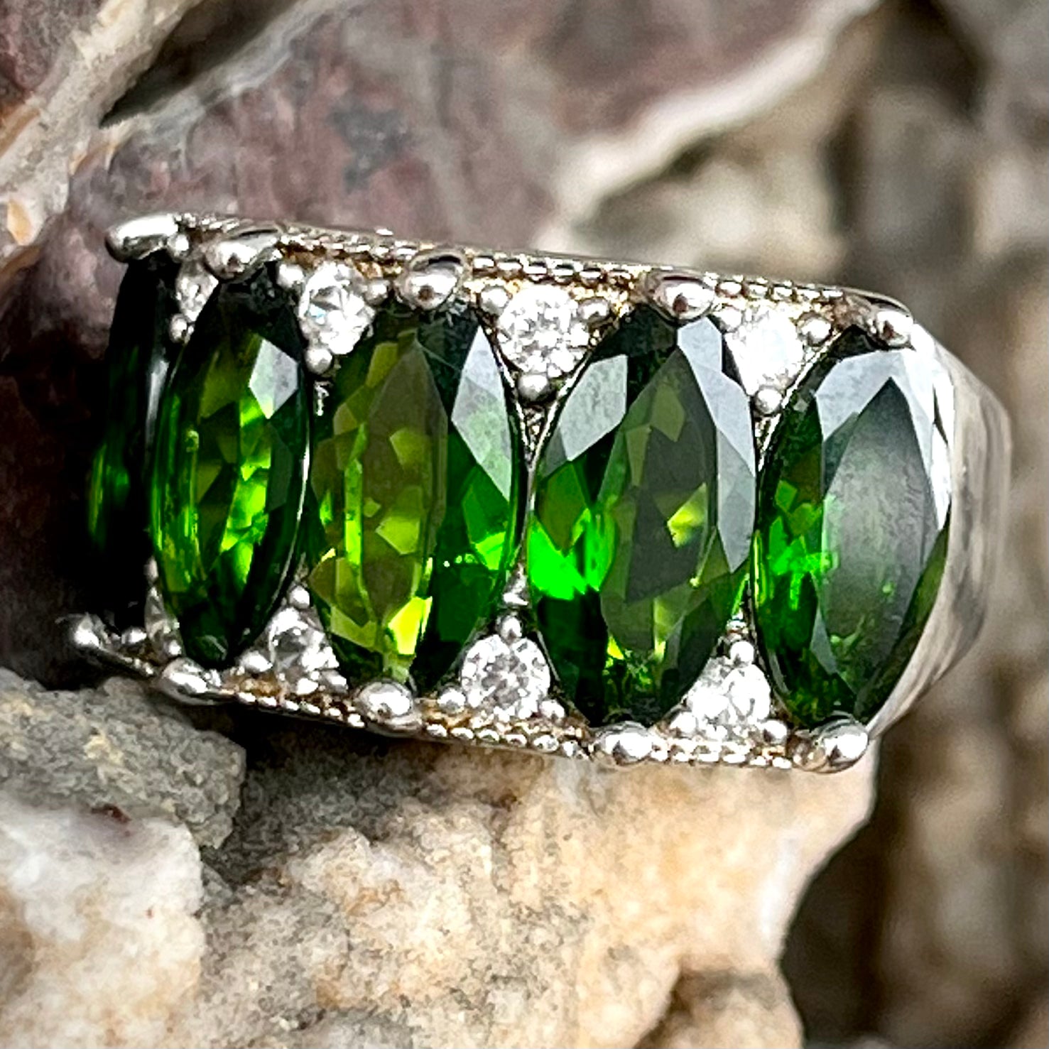 Chrome Diopside & CZ Ring | Sterling Silver