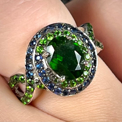 Chrome Diopside & Sapphire Ring | Sterling Silver