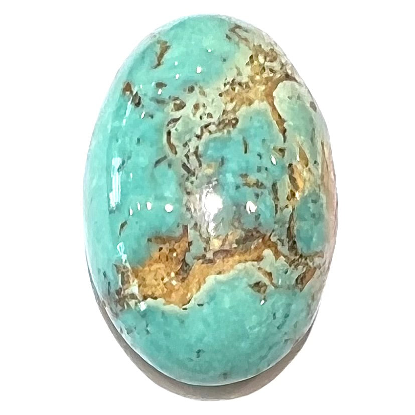 An oval cabochon cut loose Fox turquoise stone.