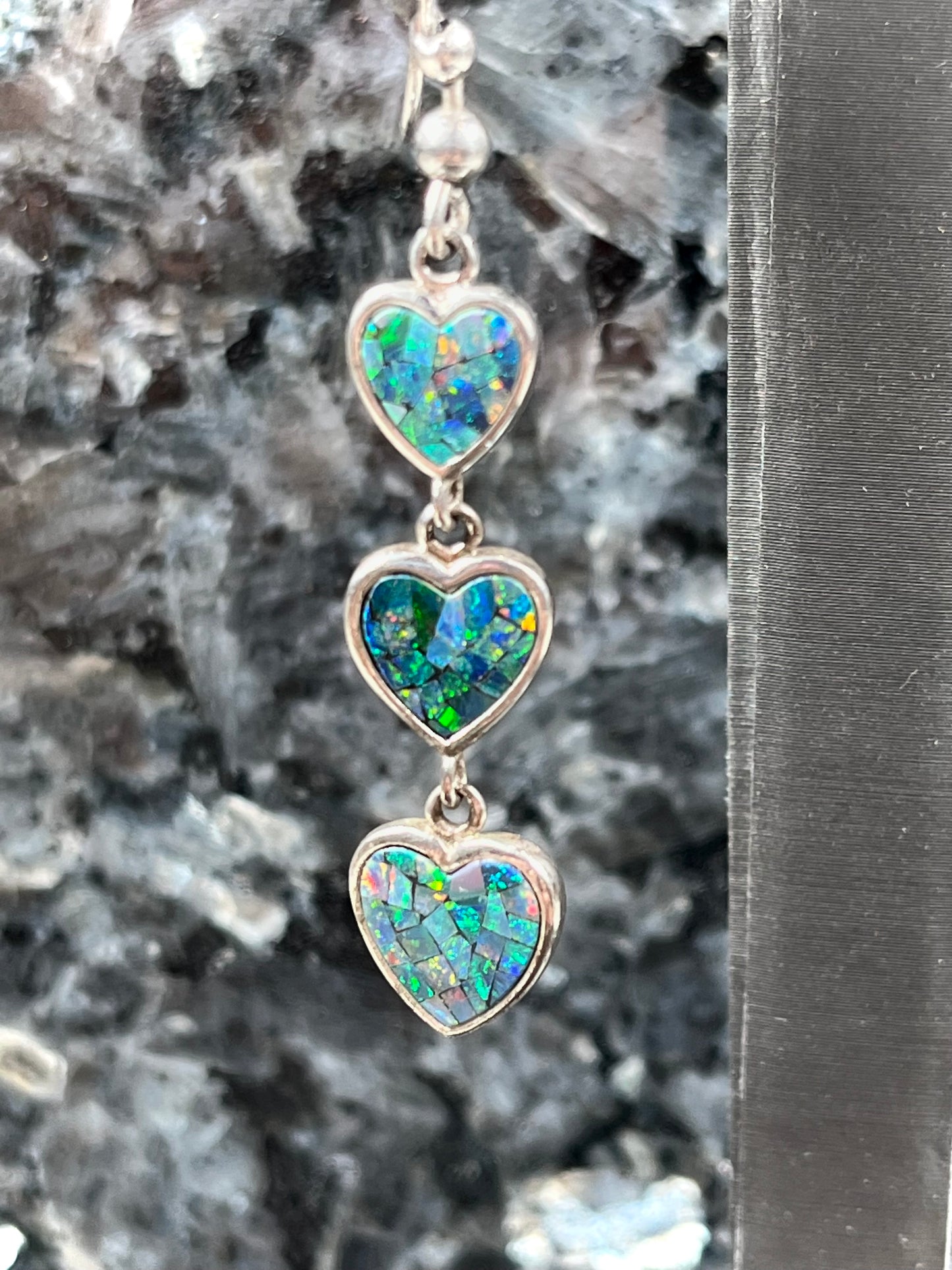 Mosaic Opal Heart Dangle Earrings