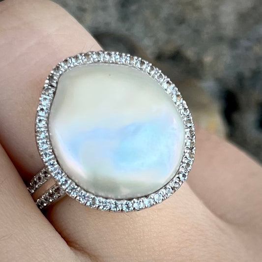 Freshwater Button Pearl Ring | Sterling Silver