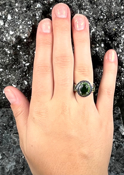 Chrome Diopside & Sapphire Ring | Sterling Silver