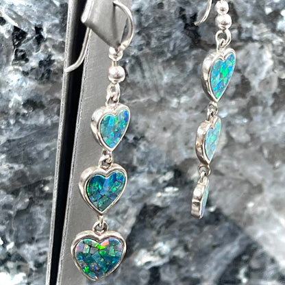 Mosaic Opal Heart Dangle Earrings