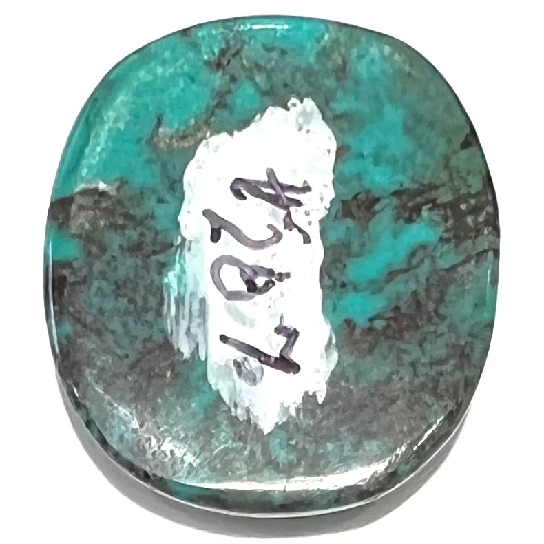 An oval cabochon cut turquoise from the Royston Mine in Nevada.