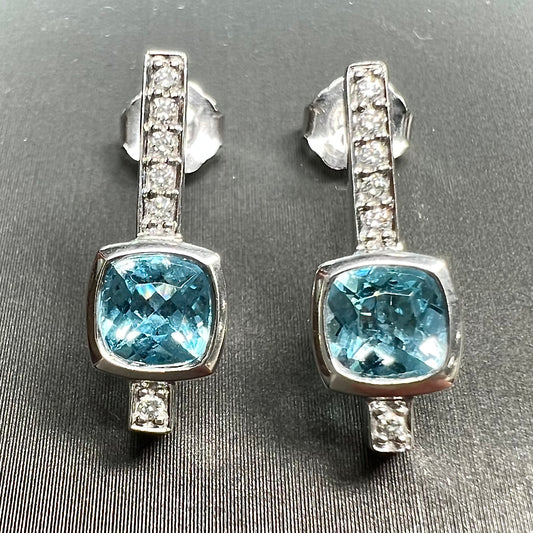 Blue Topaz & Diamond Earrings | 14kt