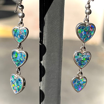 Mosaic Opal Heart Dangle Earrings