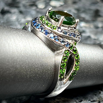 Chrome Diopside & Sapphire Ring | Sterling Silver