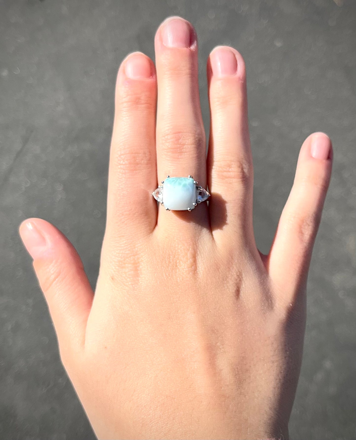 Larimar and White Topaz Ring | Sterling Silver