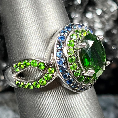 Chrome Diopside & Sapphire Ring | Sterling Silver