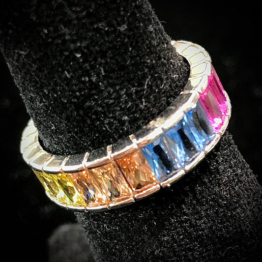 Synthetic Colored Stone Ring Band | Sterling Silver