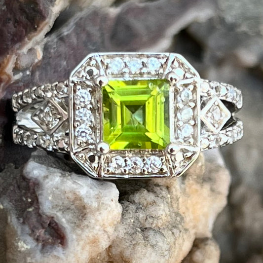 Princess Cut Peridot Ring | Sterling Silver