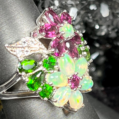 Multi Gemstone Flower Ring | Sterling Silver