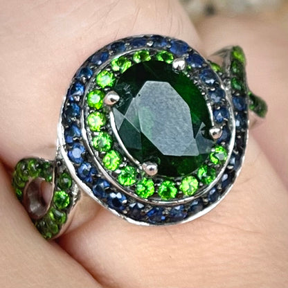 Chrome Diopside & Sapphire Ring | Sterling Silver