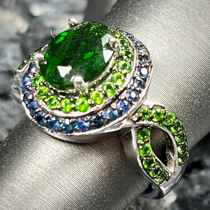 Chrome Diopside & Sapphire Ring | Sterling Silver