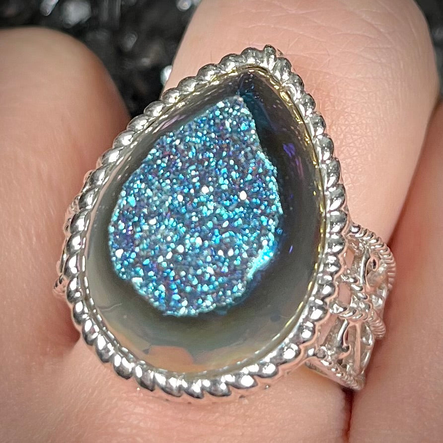 Zebra Color Window Drusy Quartz Ring in Sterling Silver (Size 6.0) newest 19.25 ctw