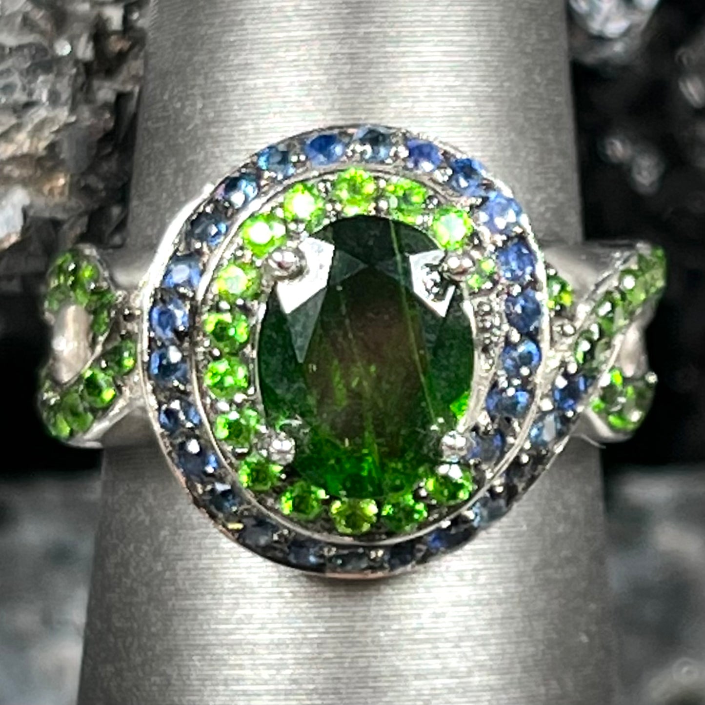 Chrome Diopside & Sapphire Ring | Sterling Silver