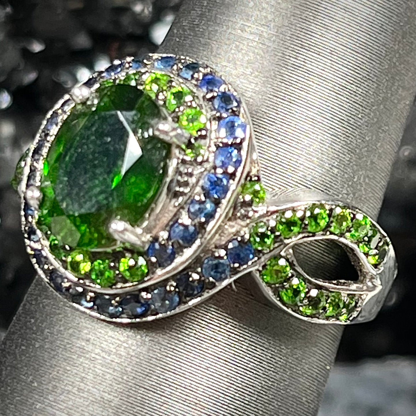 Chrome Diopside & Sapphire Ring | Sterling Silver