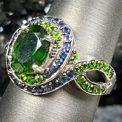 Chrome Diopside & Sapphire Ring | Sterling Silver