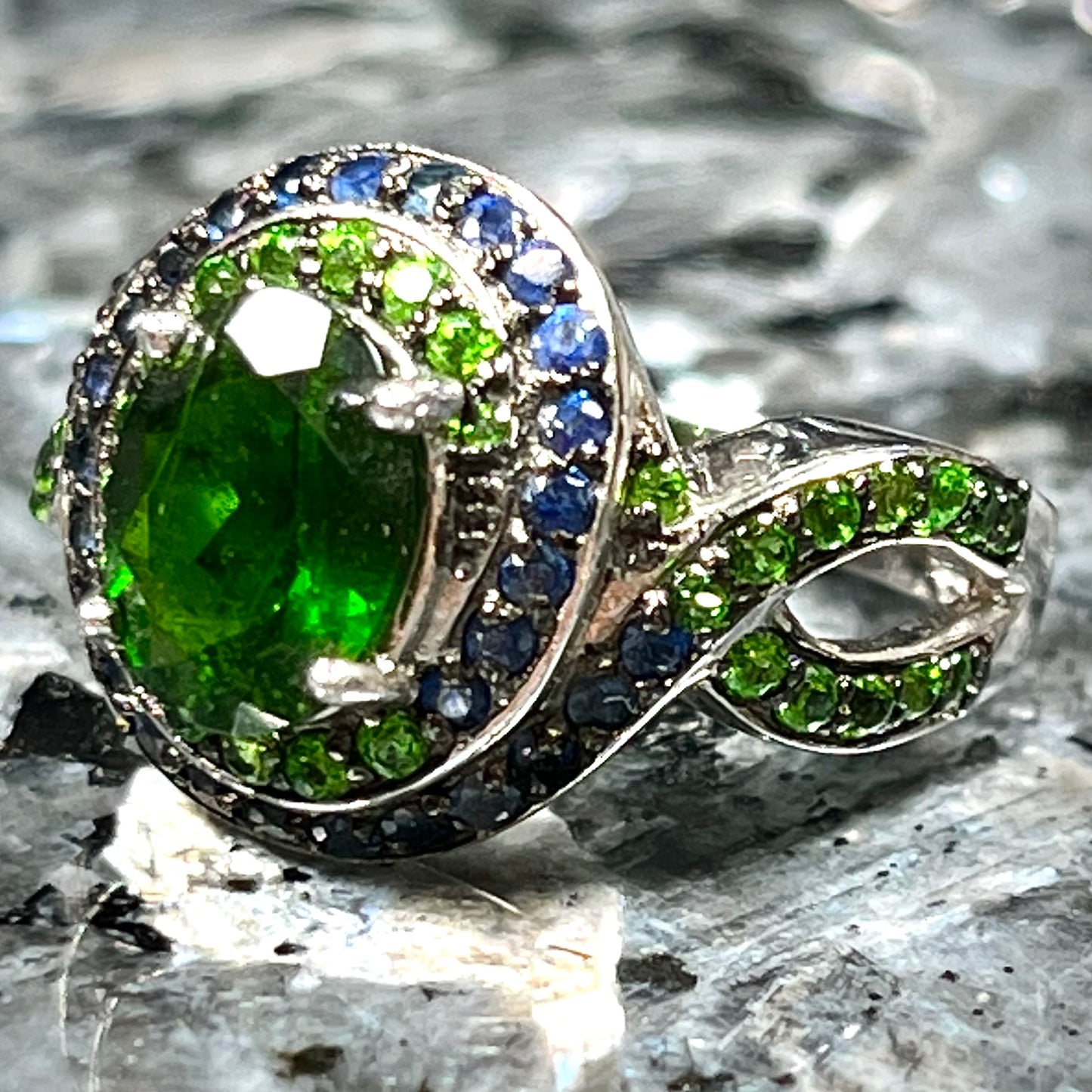 Chrome Diopside & Sapphire Ring | Sterling Silver