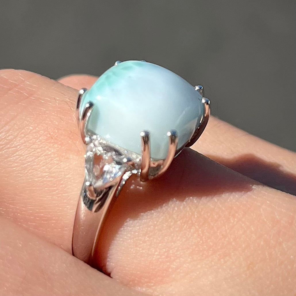 Designer deals sterling silver blue larimar & white topaz halo ring size 10