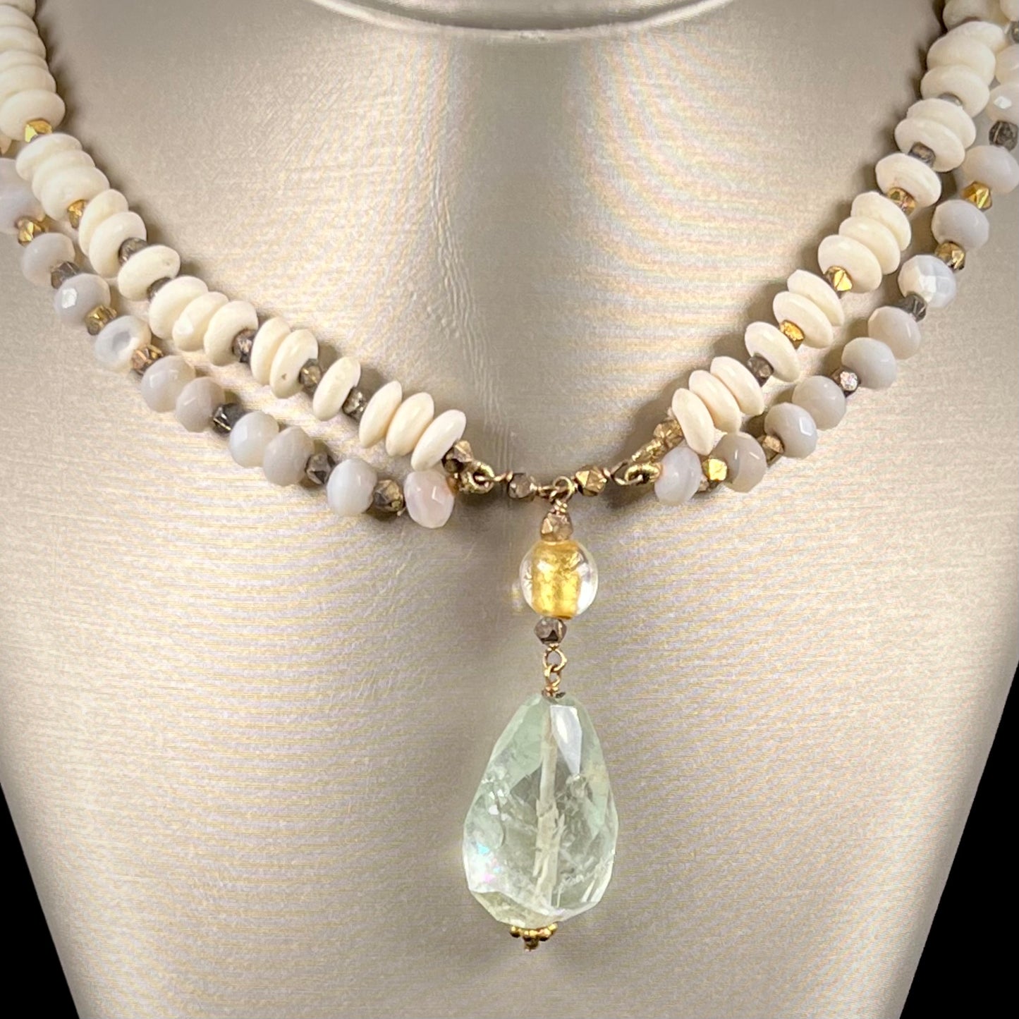 Aquamarine, Abalone & Puka Shell Necklace