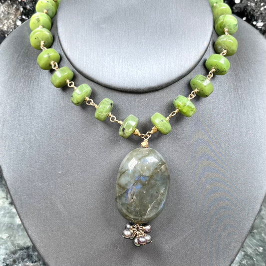 Labradorite and Jade Necklace