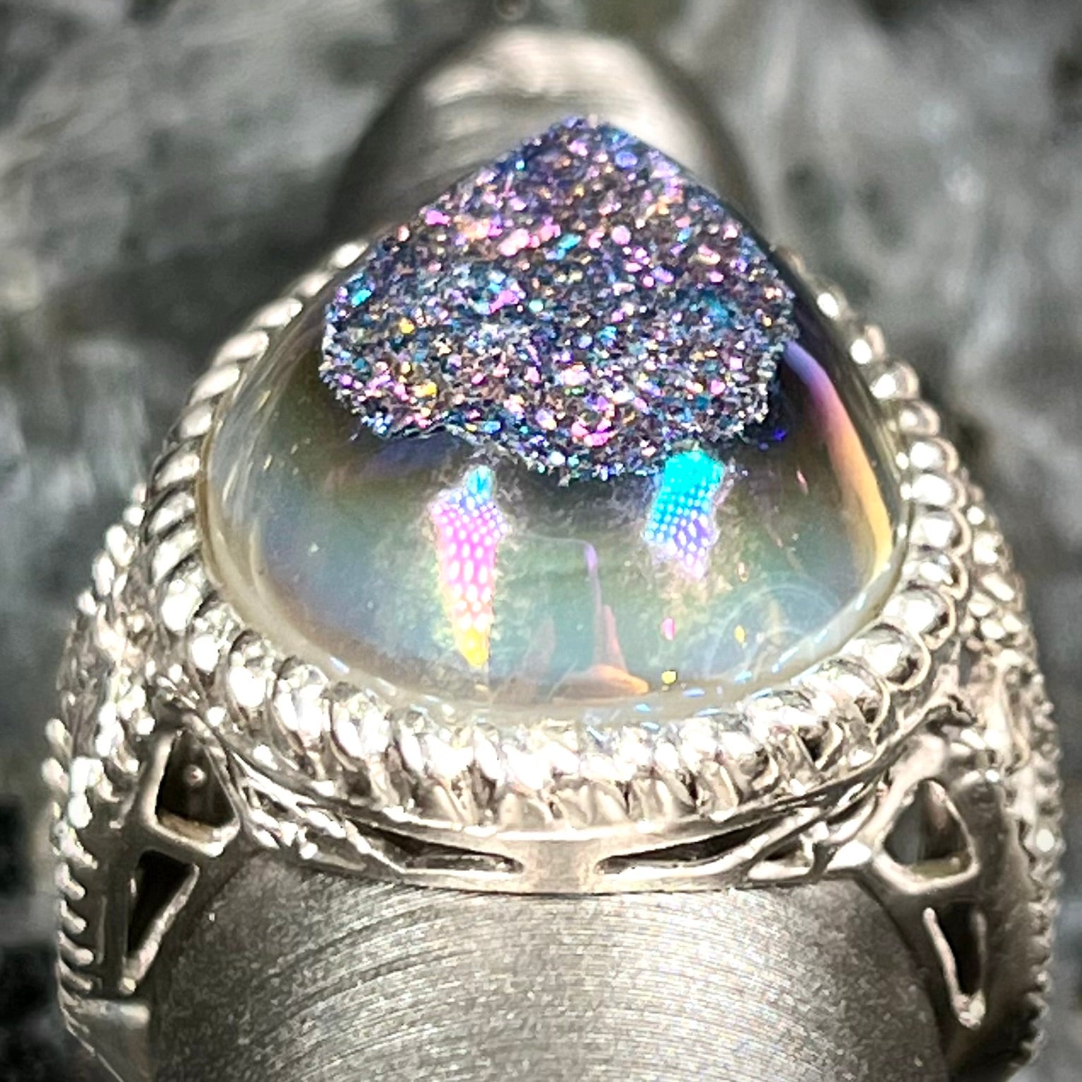 925 Sterling Silver buy Galaxy Druzy Ring