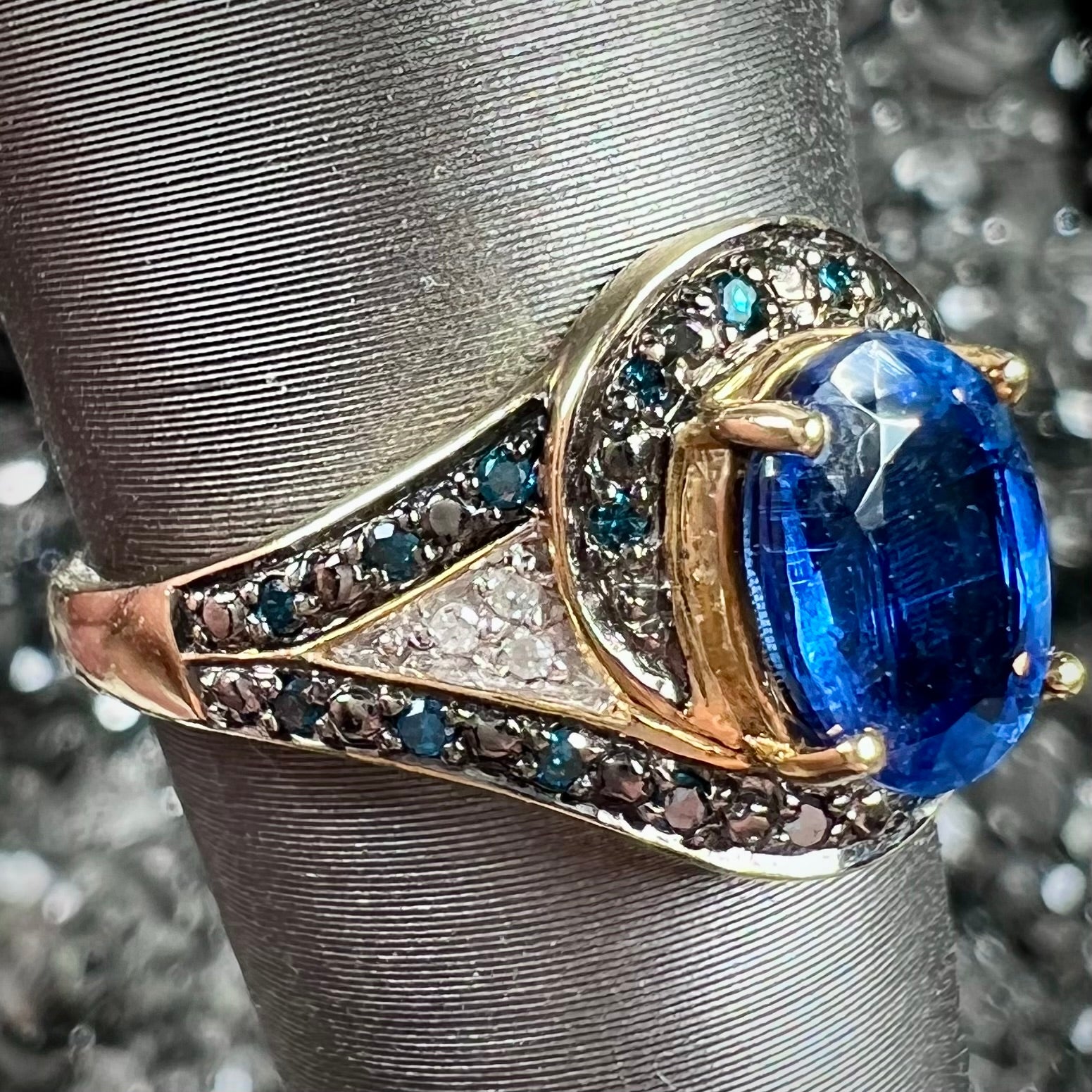 Yellow Gold Kyanite & Blue Diamond Pave Ring | Burton's – Burton's