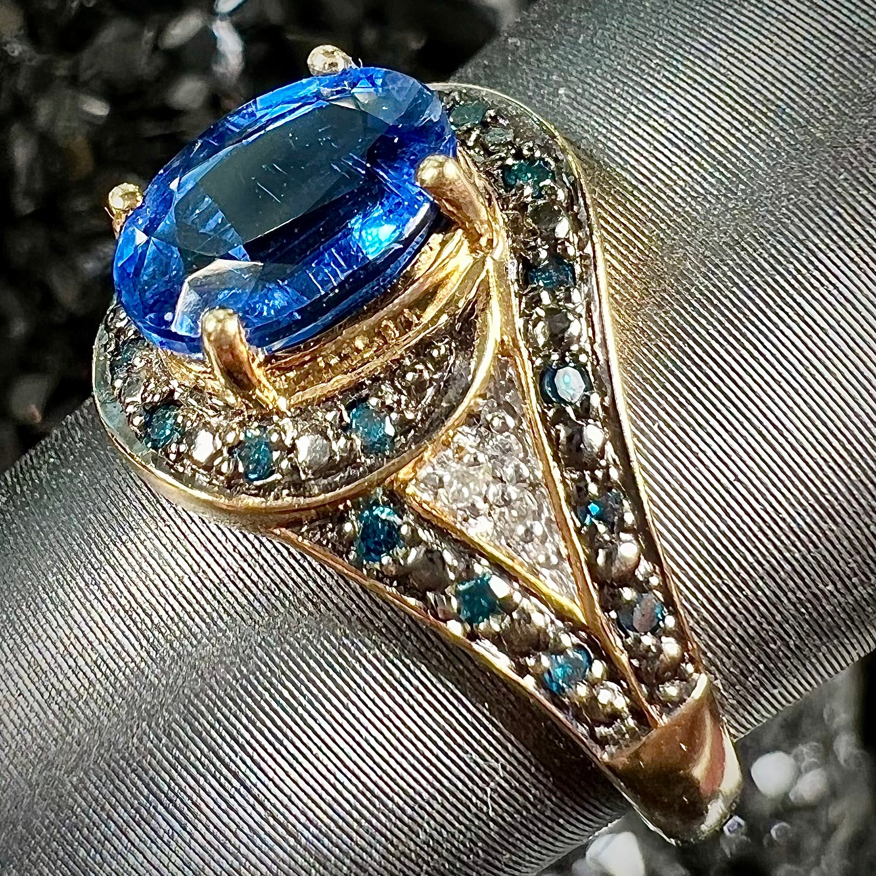 Yellow Gold Kyanite & Blue Diamond Pave Ring | Burton's – Burton's