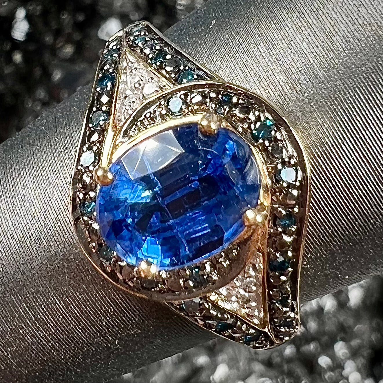 Yellow Gold Kyanite & Blue Diamond Pave Ring | Burton's – Burton's