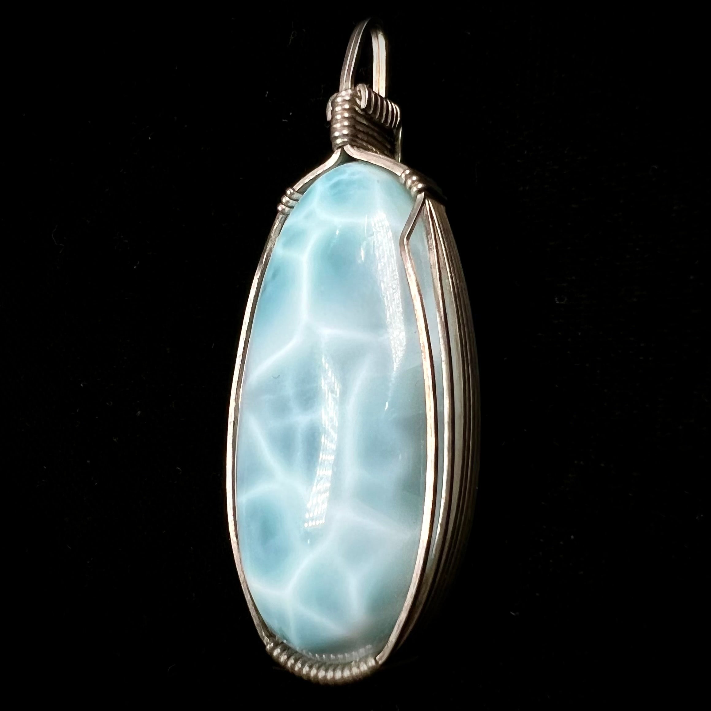 Larimar Pendant, Gemstone Pendant, Bohemian Jewelry, Sterling Silver Pendant, Natural Gemstone Pendant, 1.60” online x 0.75”