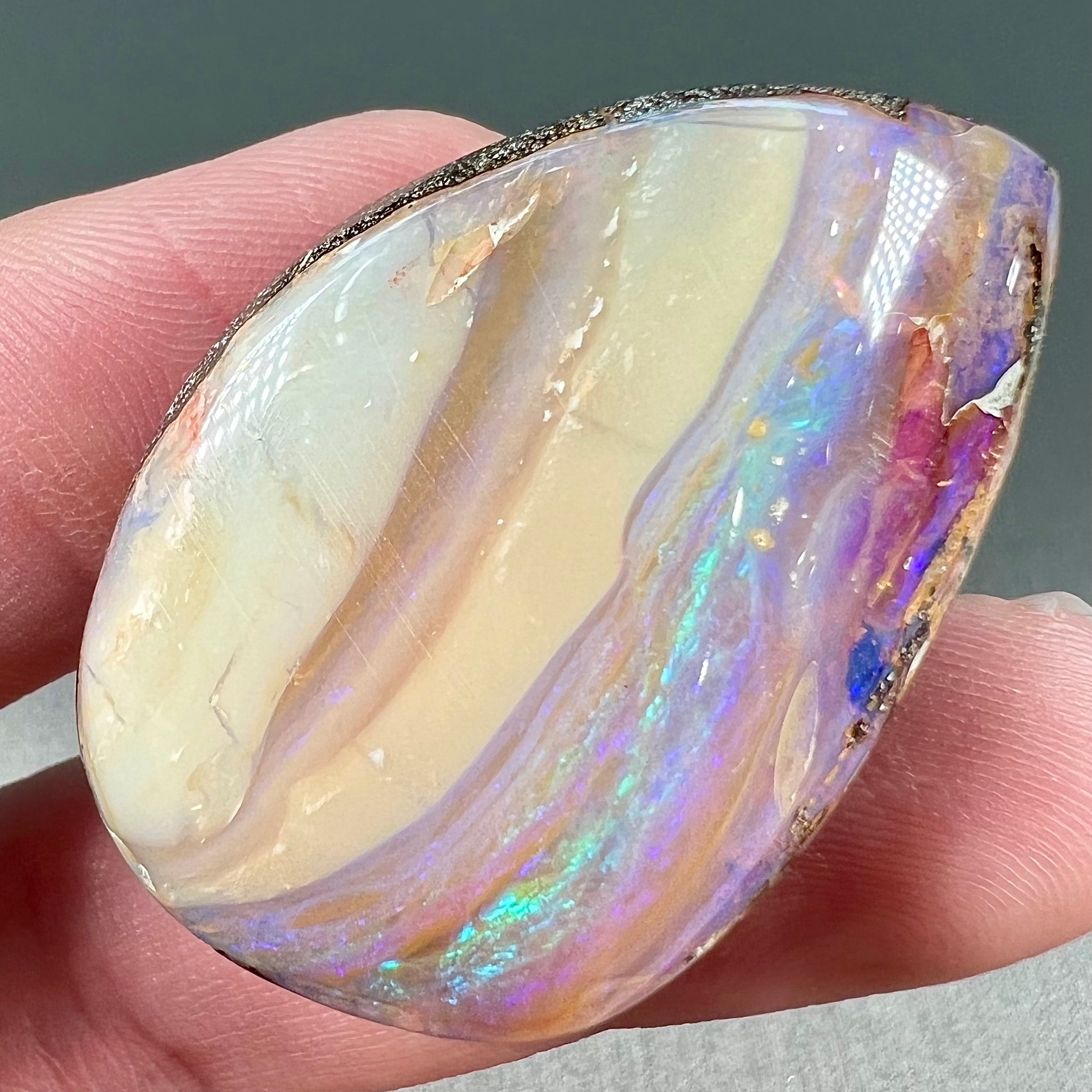 Natural High Grade Australian Boulder Opal, 44mm x 19mm x top 7mm, 61 ct. Free Form Cabochon 7689P