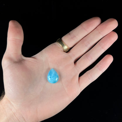 A pear shaped, AAA grade larimar cabochon from Dominican Republic.