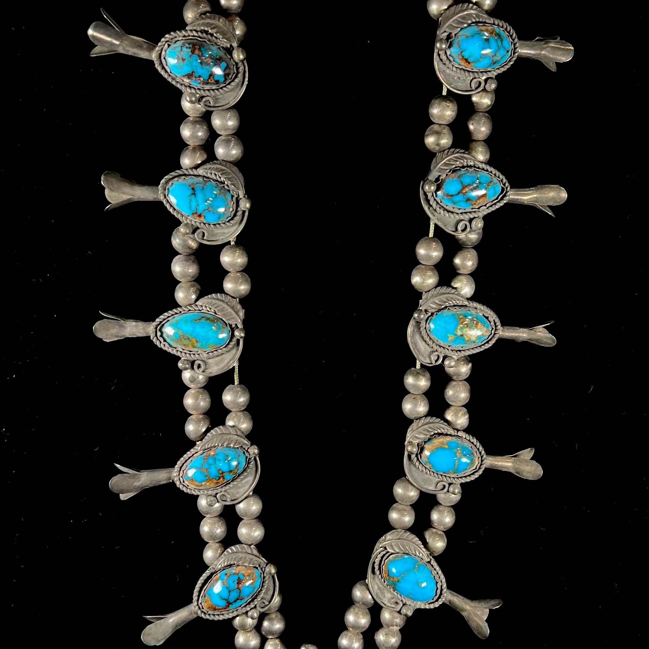 Kingman Turquoise Squash Blossom Necklace, c.1950's | Burton's – Burton's  Gems and Opals