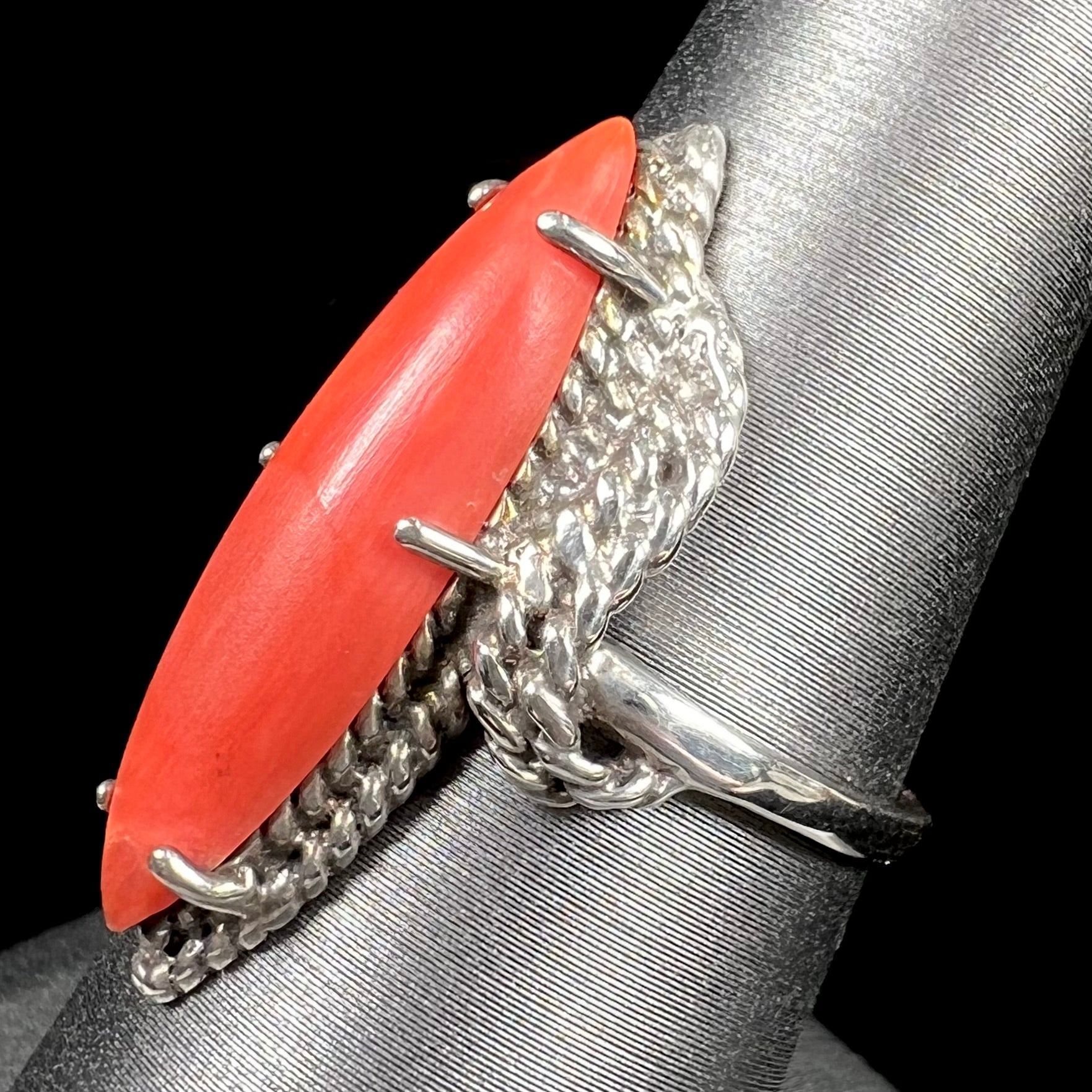 Turquoise and Red Coral Silver Ring, Sterling Silver Vintage Band, Native Marquise selling Cut Ring, Red and Blue Anniversary Band