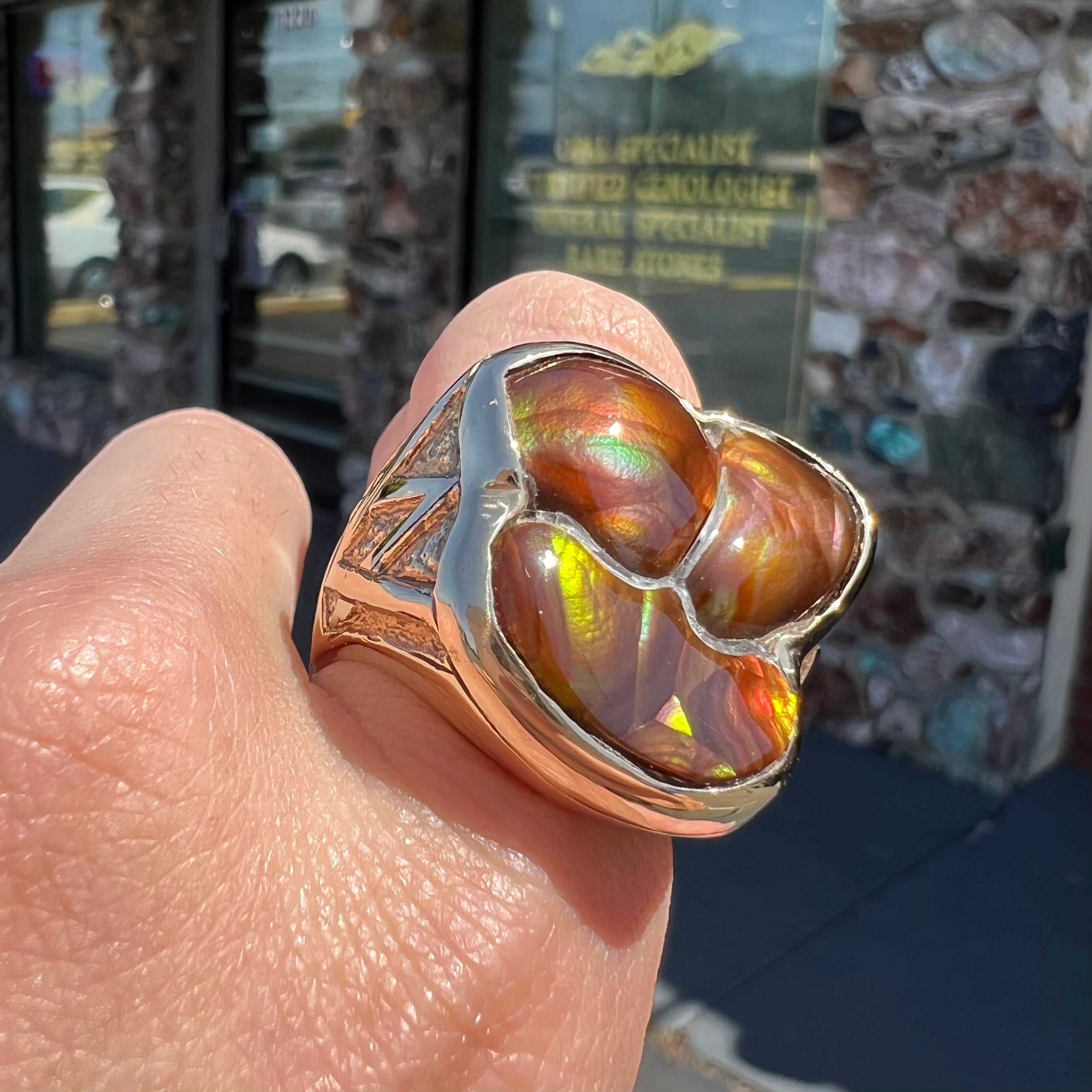 Men's Solid Gold Fire Agate Inlay Ring | Burton's – Burton's Gems