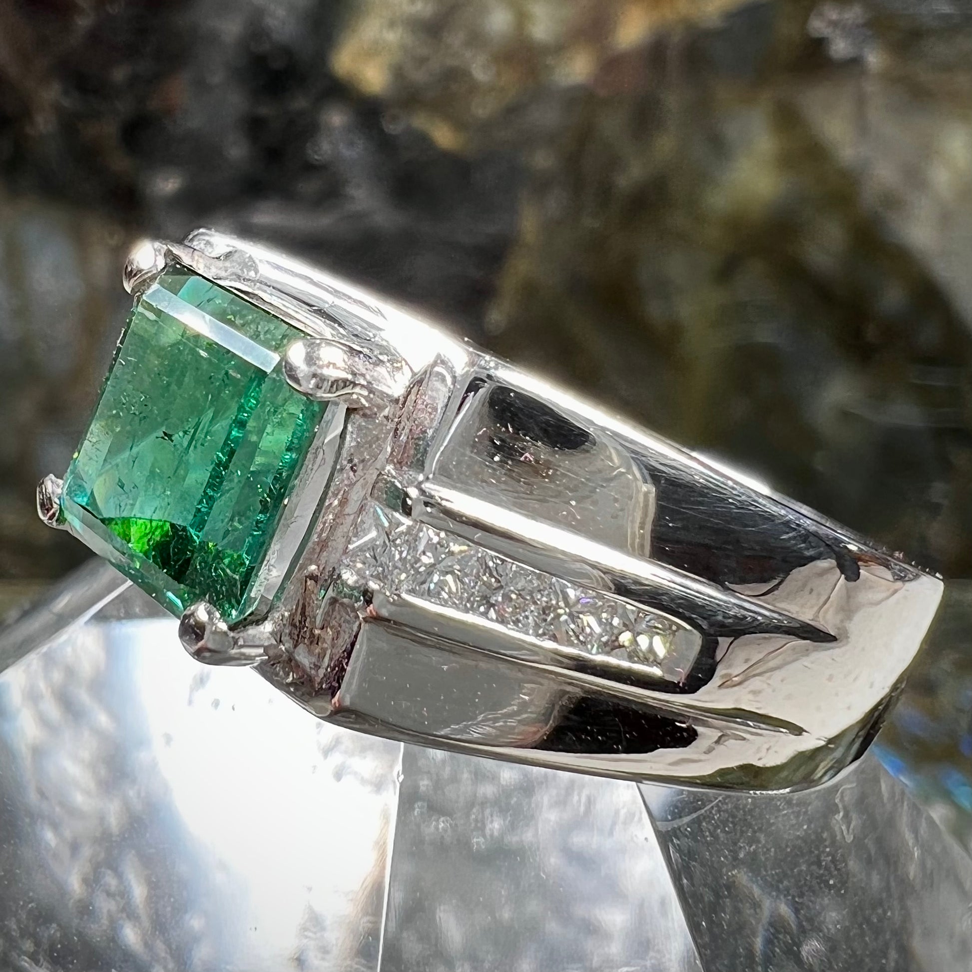 Men's Green Tourmaline & Diamond White Gold Ring | Burton's