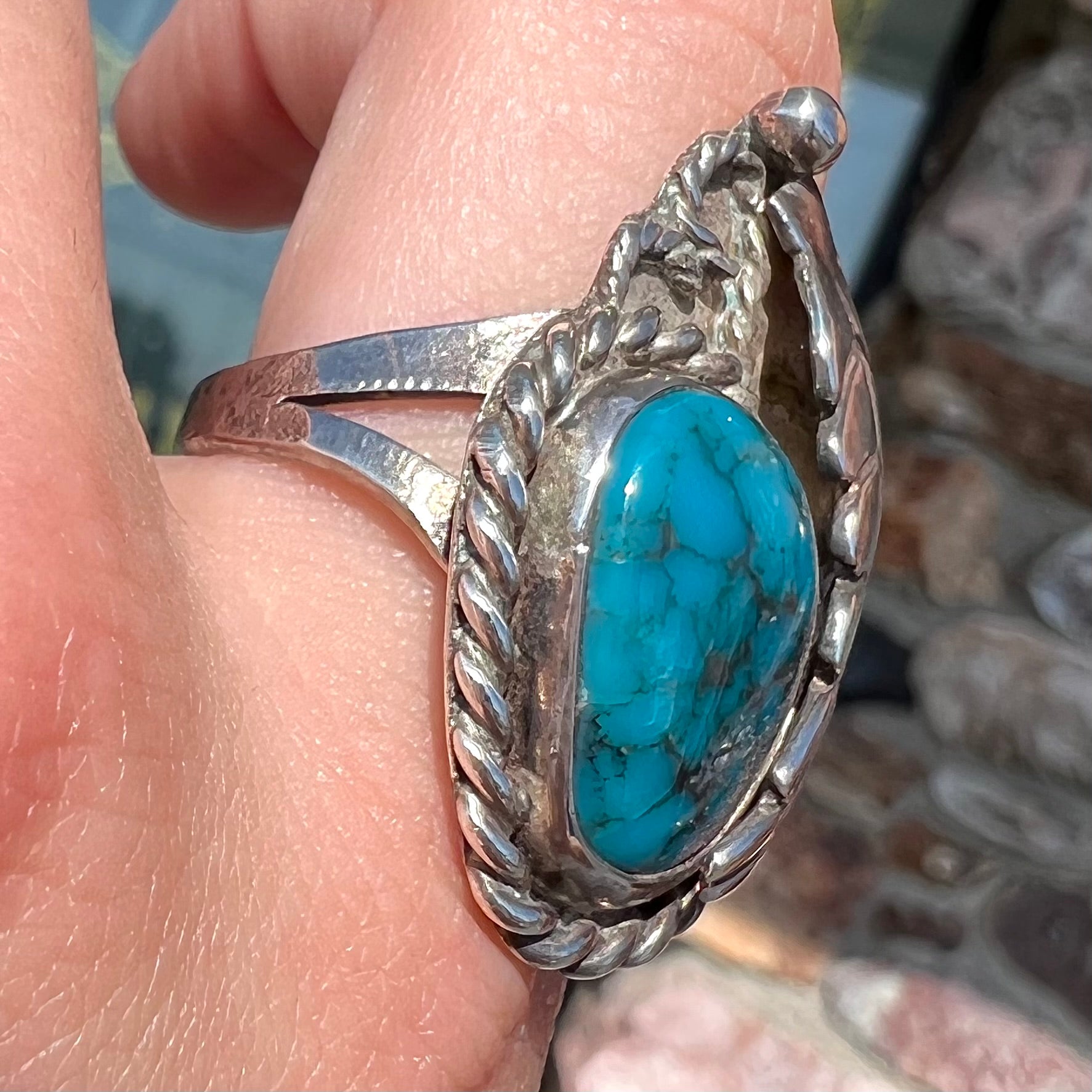 Vintage Sterling Silver sold Turquoise Carved Coral Leaf Ring