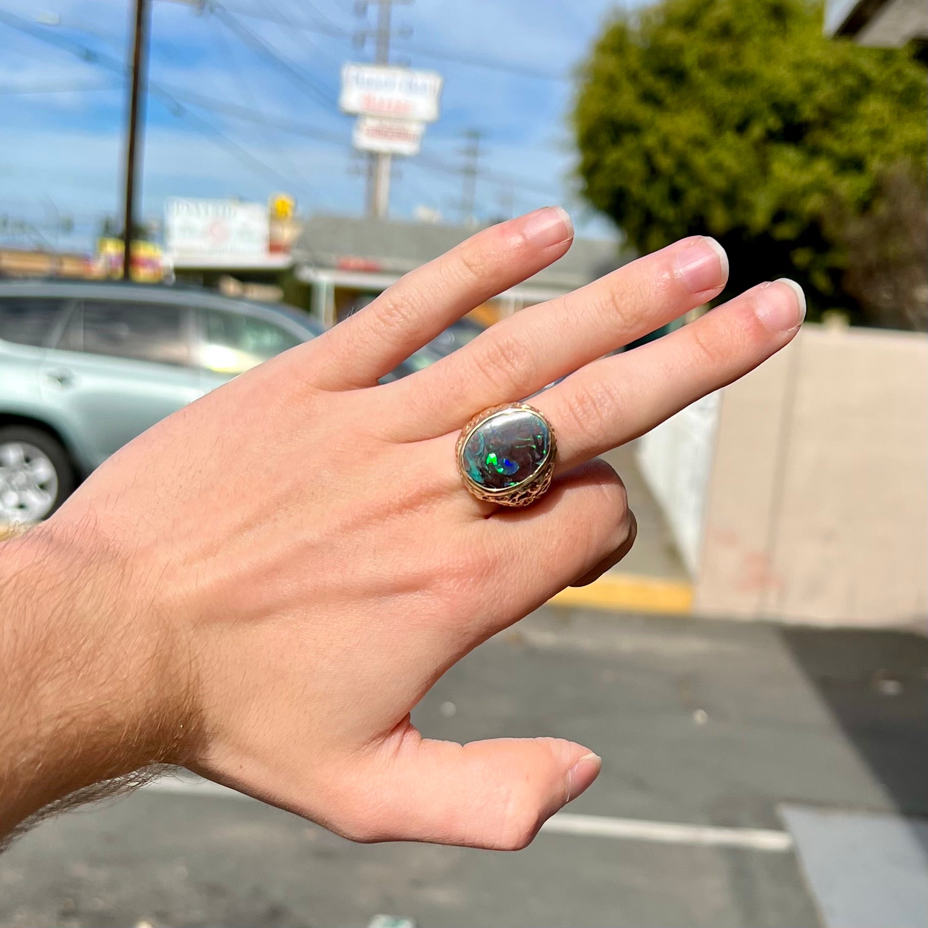 Mens boulder store opal ring