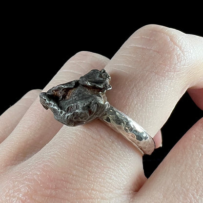 Raw Meteorite 925 Sterling Silver Stackable Ring Handmade Statement Rings