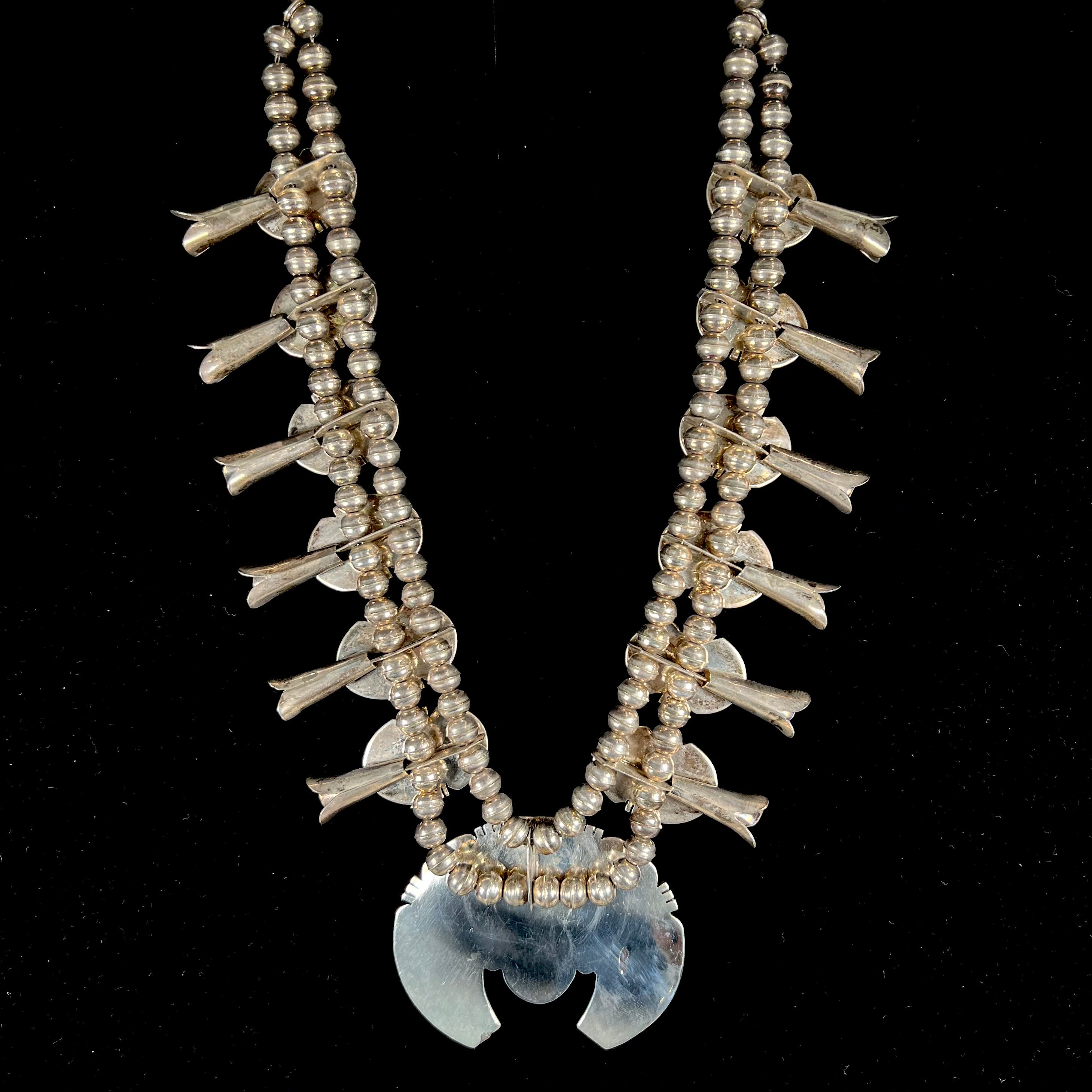 Frank Dishta Zuni Vintage Museum Quality Sterling Silver Squash Blossom  Necklace 26 inch N555