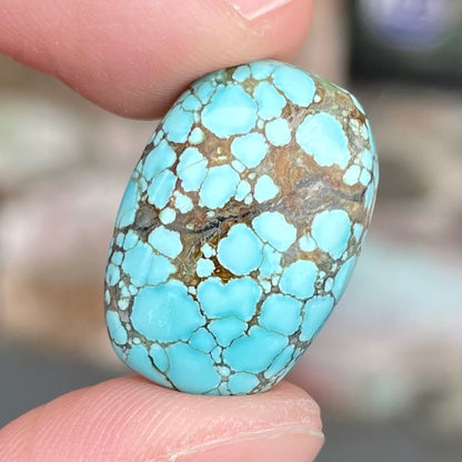 A loose spiderweb turquoise stone from Number 8 Mine, Nevada.