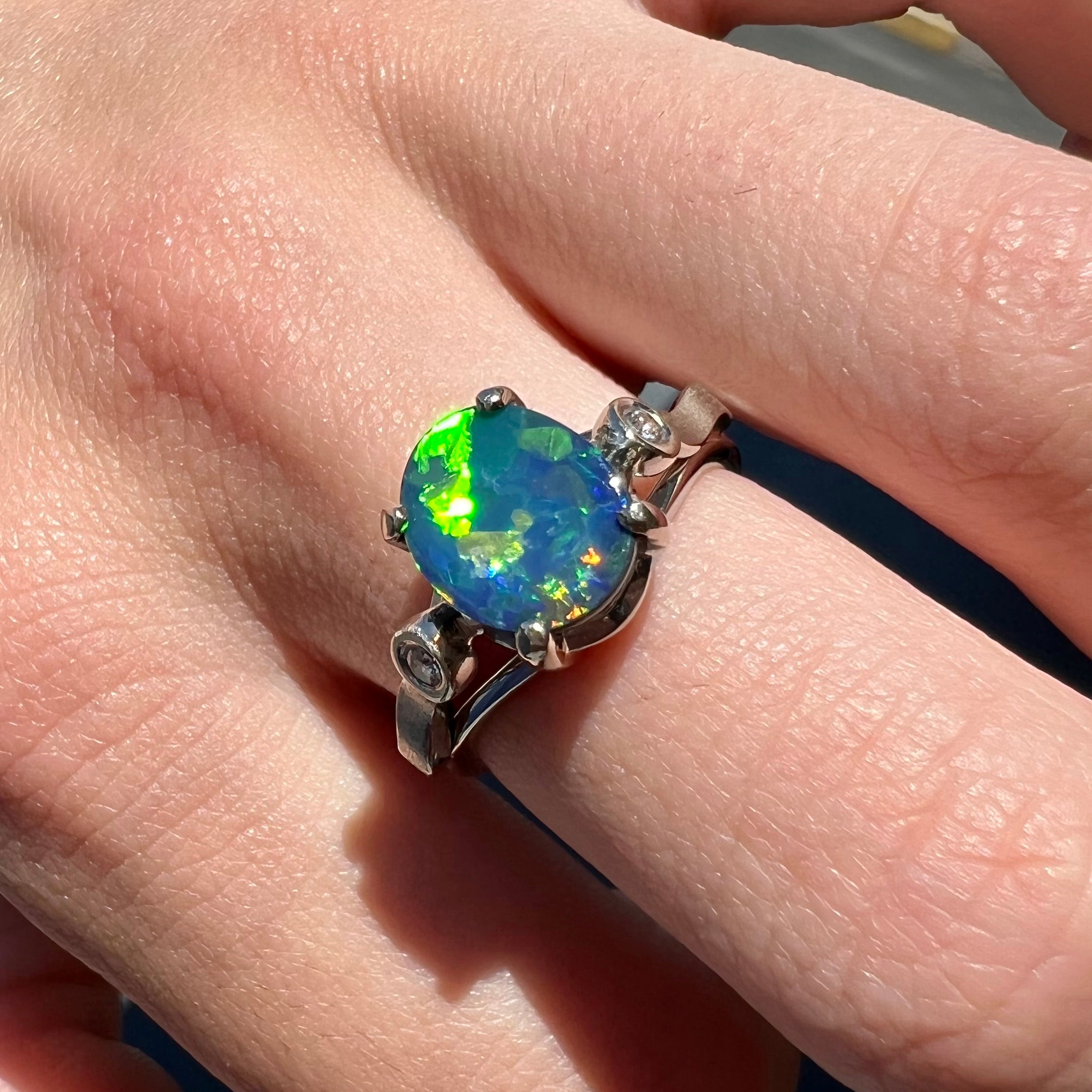 White gold black store opal ring