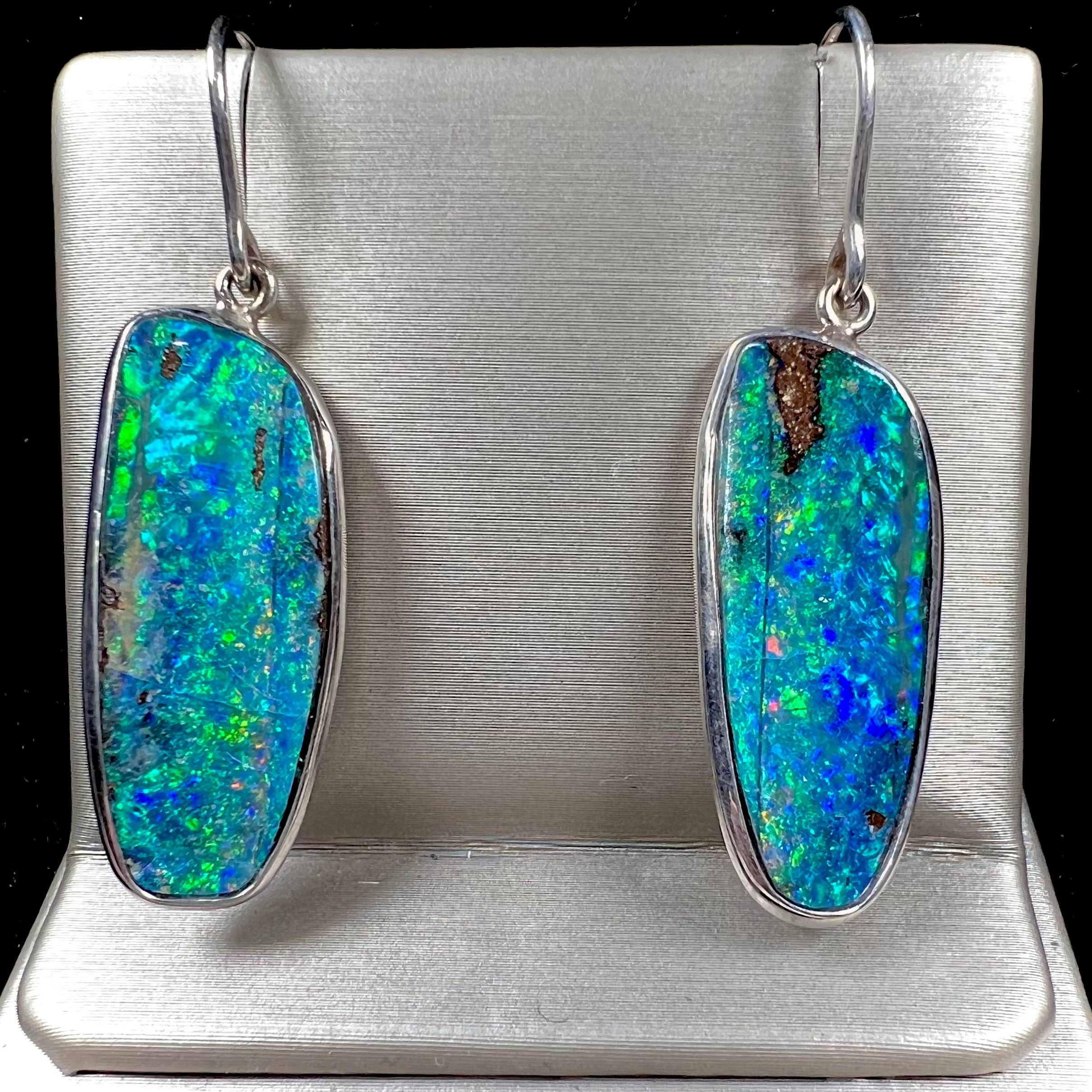 OPALS Australian Boulder orders Opal Earrings Silver Natural Holly Blue Chalcedony Free Shipping