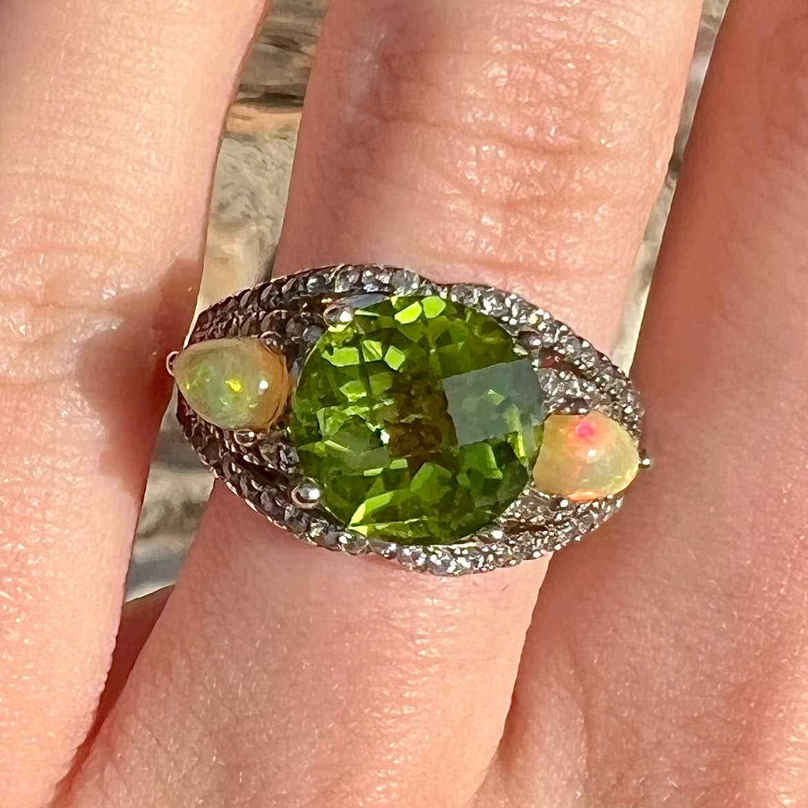 Silver Peridot & Fire Opal Ring | Burton's – Burton's Gems and Opals