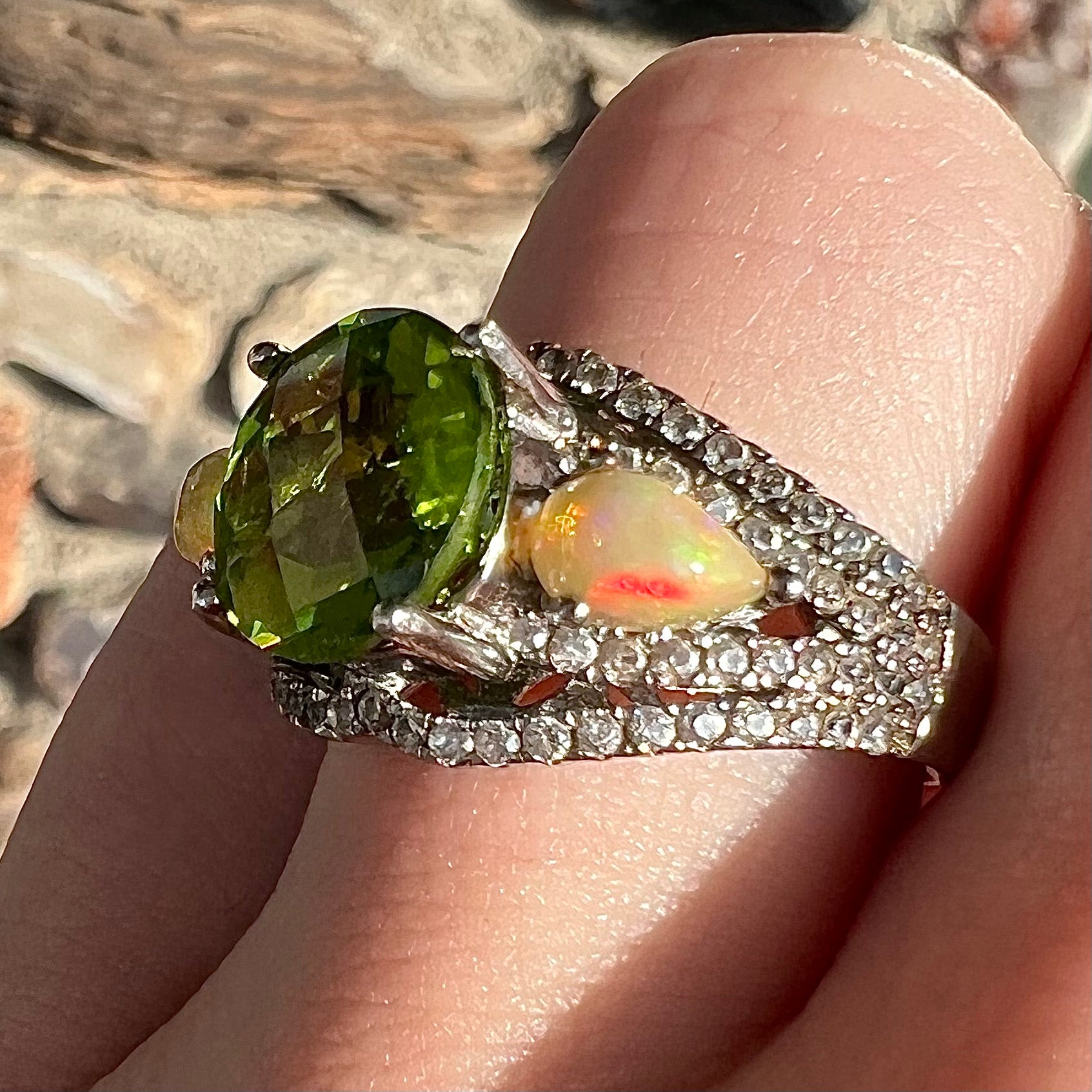 Silver Peridot & Fire Opal Ring | Burton's – Burton's Gems and Opals